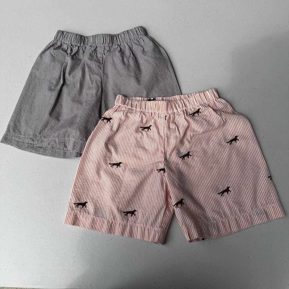 Boys Hannah Kate Shorts Lot Size Bundle Gingham Seersucker Embroidered Dogs